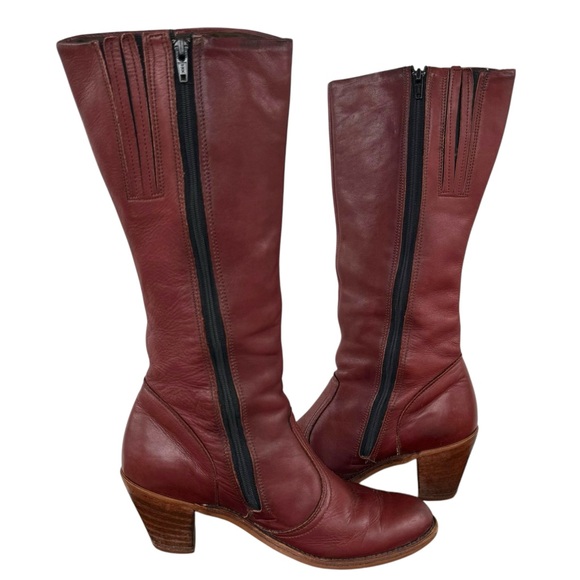 Vintage 70s Dexter Western Boots Tall Heeled Leather Oxblood Red Made USA | 8.5 - Picture 9 of 15